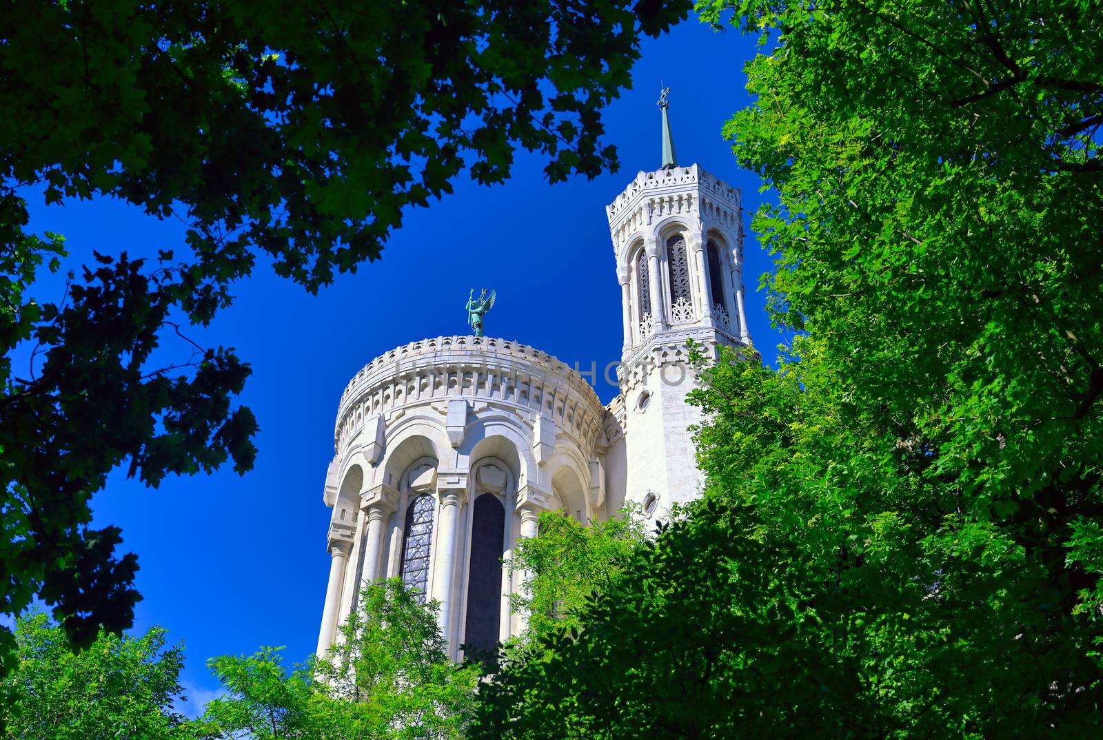 The Basilica of Notre Dame de Fourviere overlooking Lyon, France.