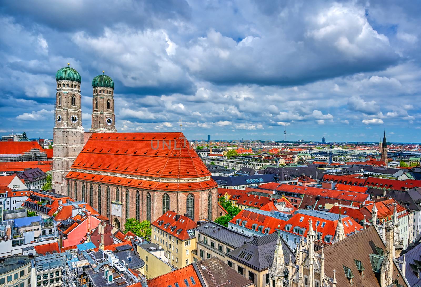 The Frauenkirche, or Cathedral of Our Dear Lady) located in Munich, Bavaria, Germany. 