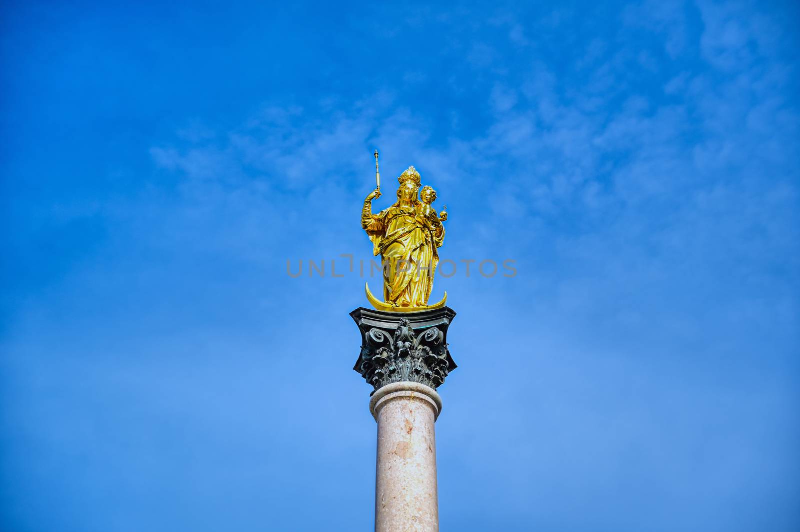 The Marian Column on Marienplatz in Munich, Bavaria, Germany.