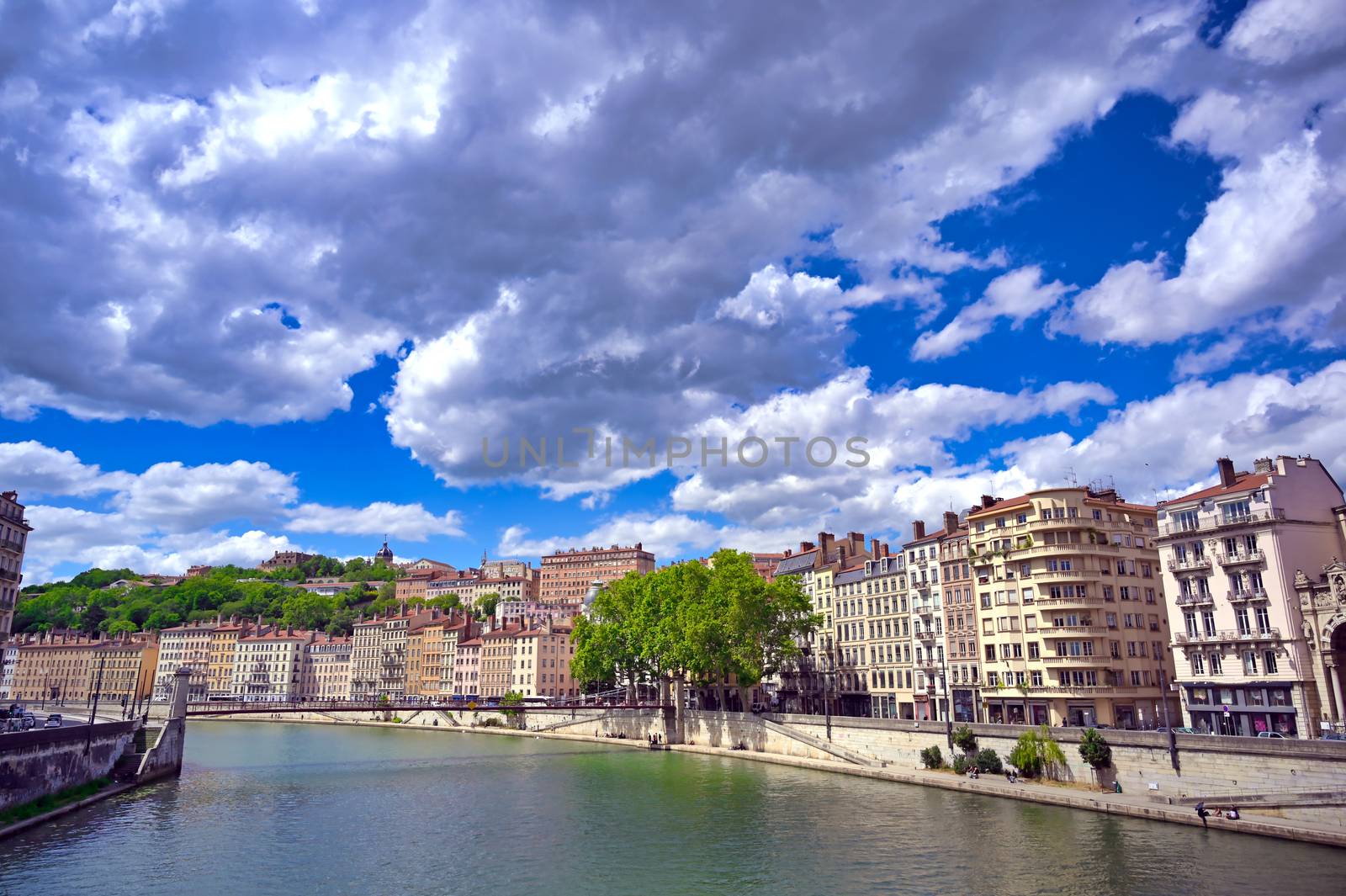 Lyon, France and the architecture along the Saone River.