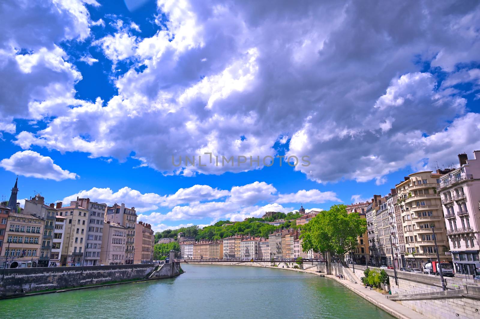 Lyon, France and the architecture along the Saone River.