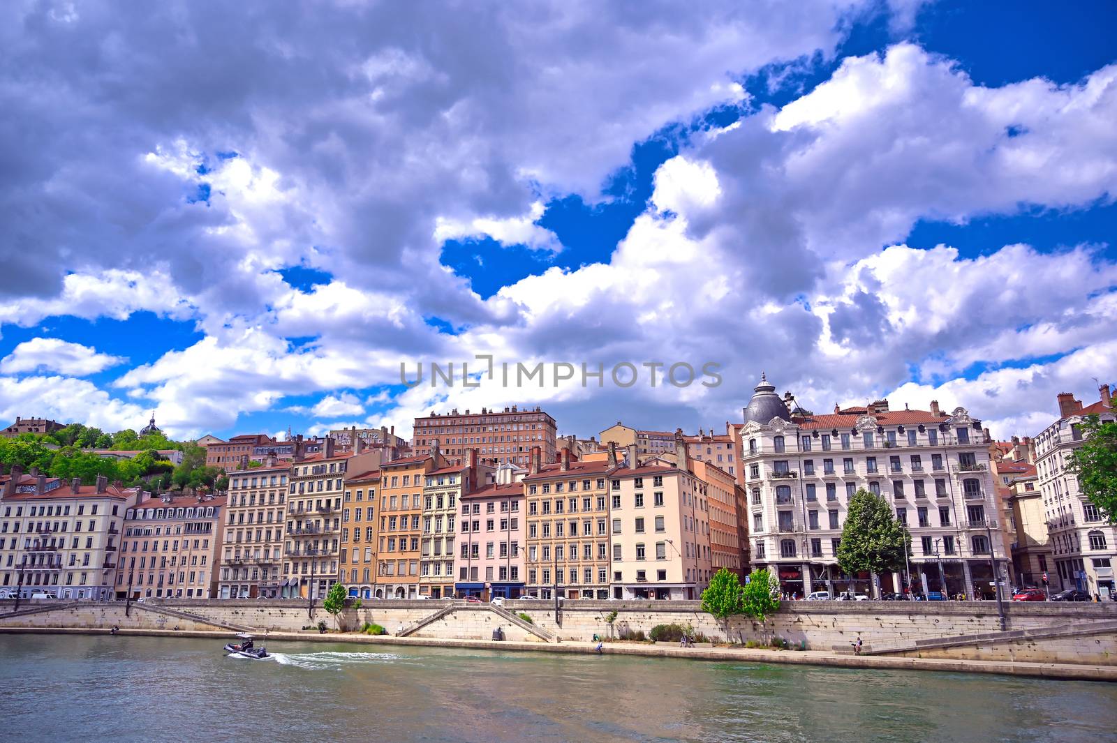 Lyon, France and the architecture along the Saone River.