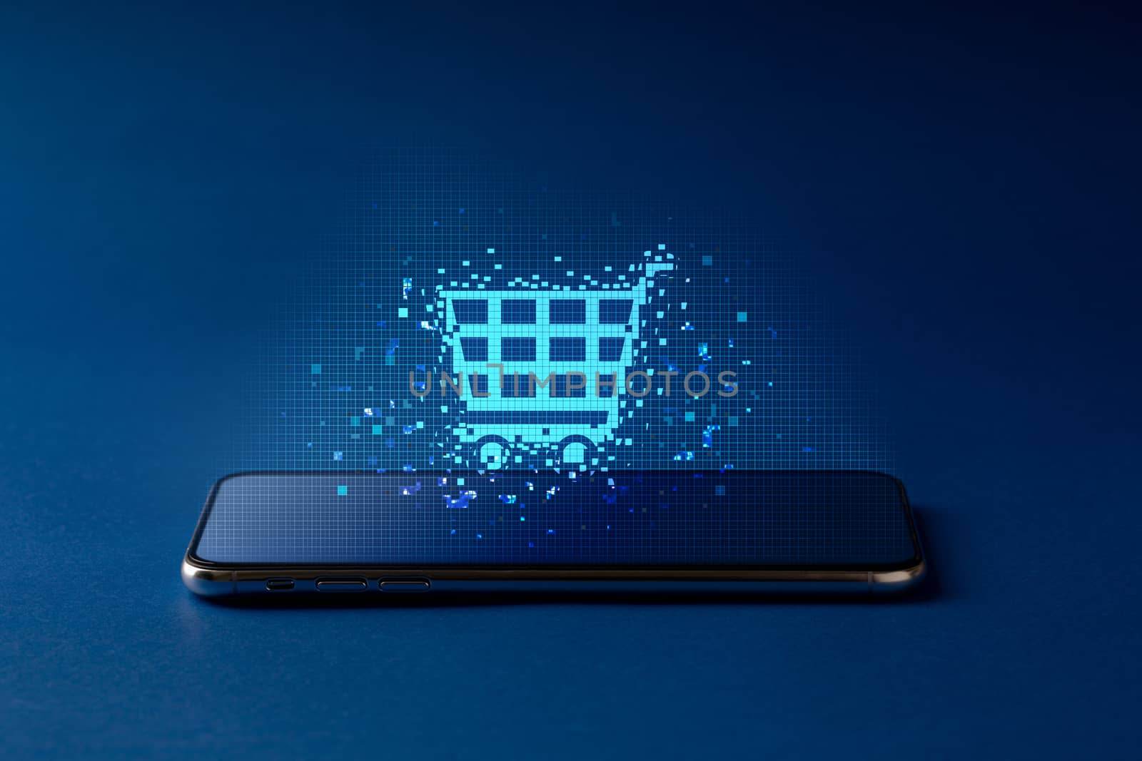 Online shopping icon on mobile phone application