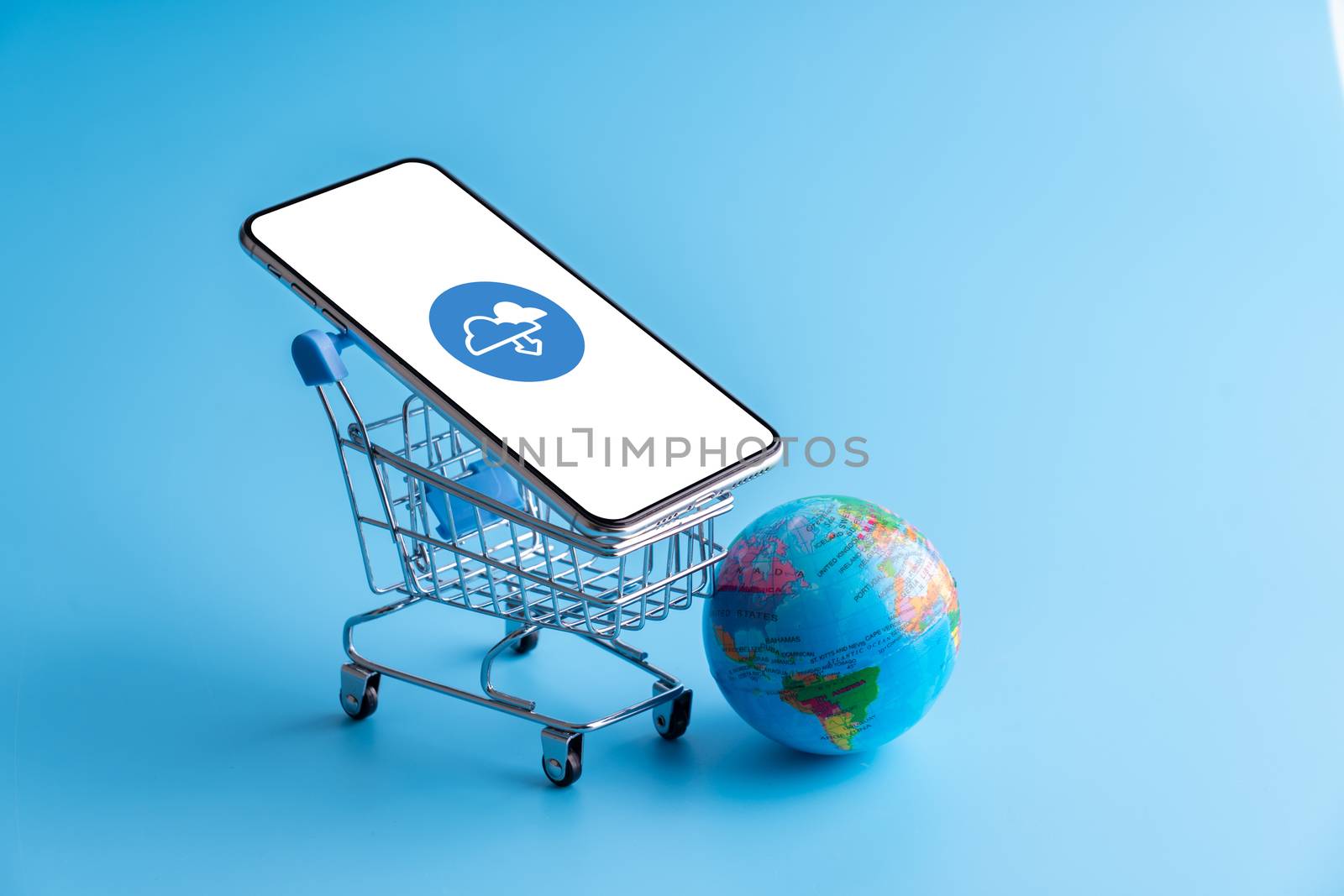 Online shopping & cloud icon on mobile phone application