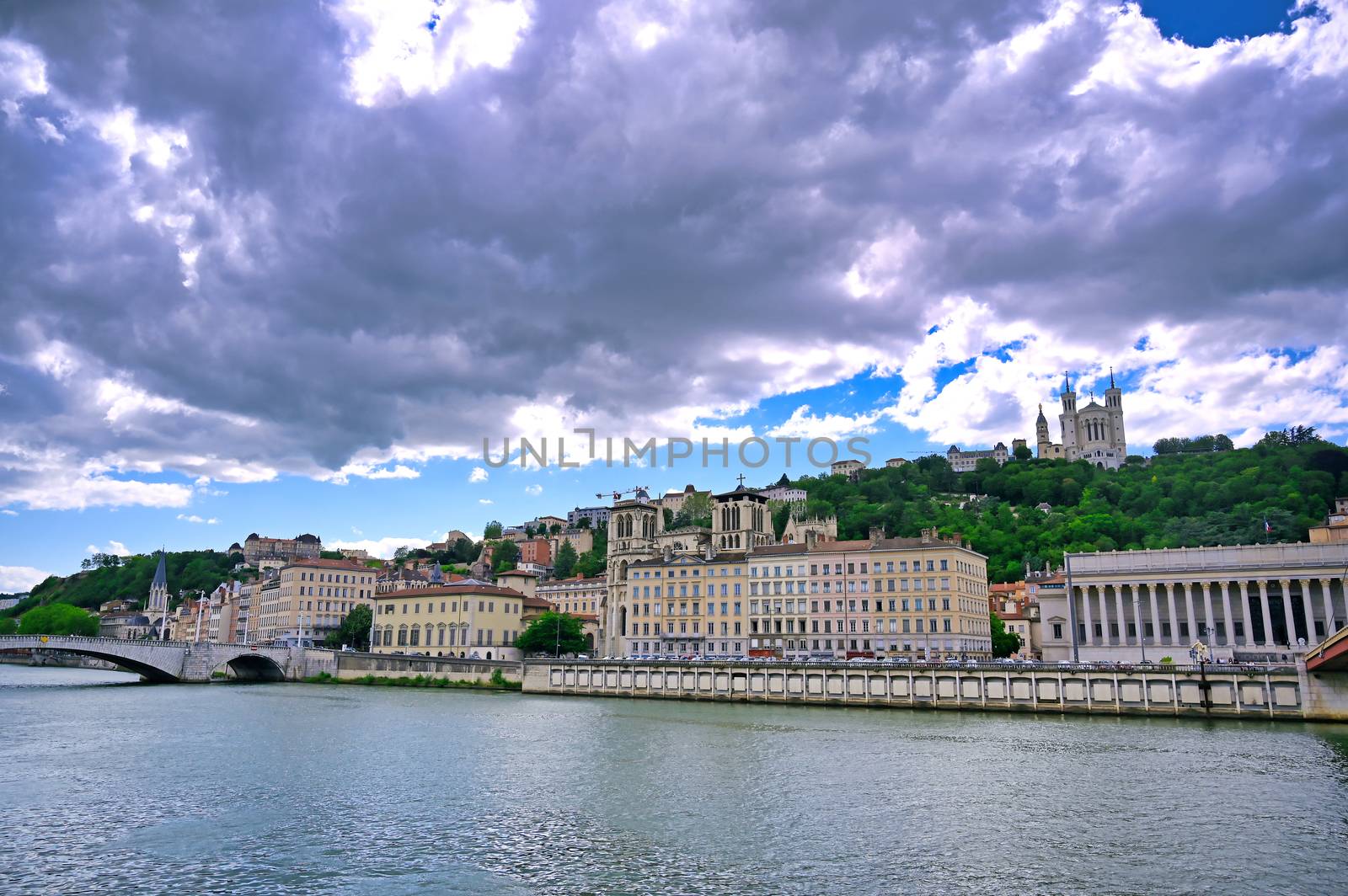 Lyon, France and the architecture along the Saone River.