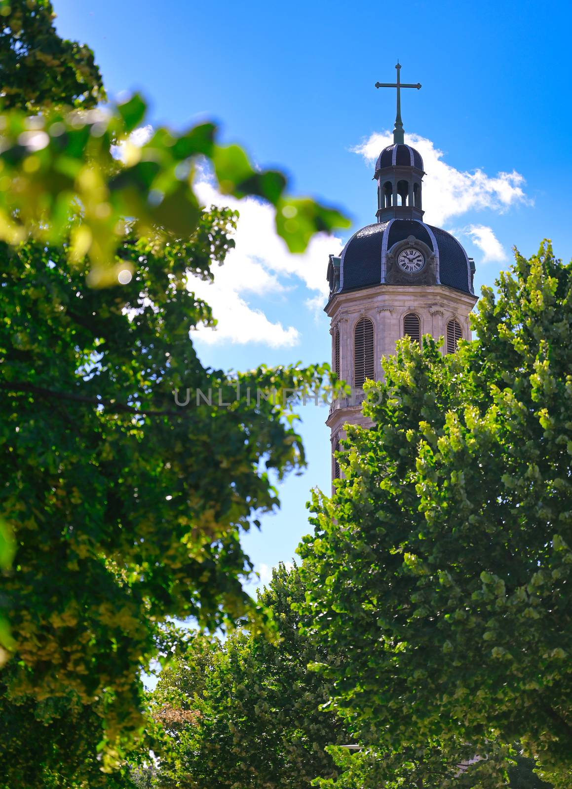 The Bell Tower of The Charity Hospital of Lyon in the center of Lyon, France.