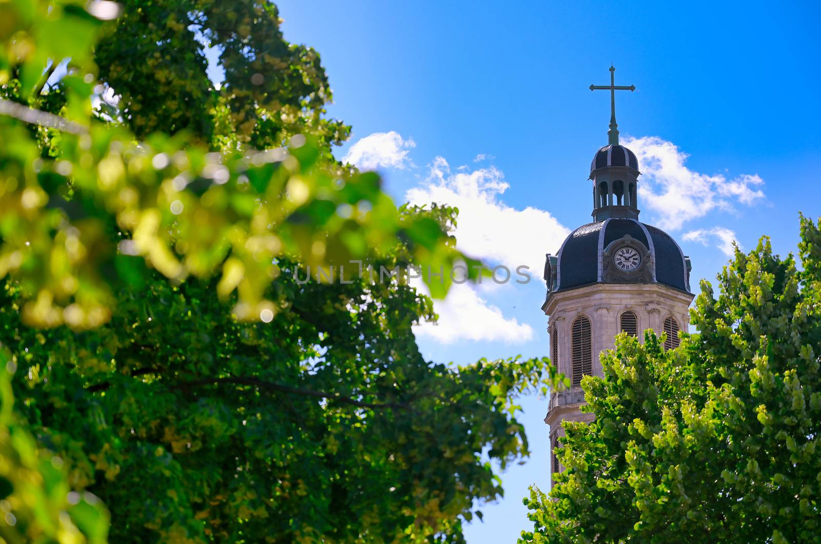 The Bell Tower of The Charity Hospital of Lyon in the center of Lyon, France.