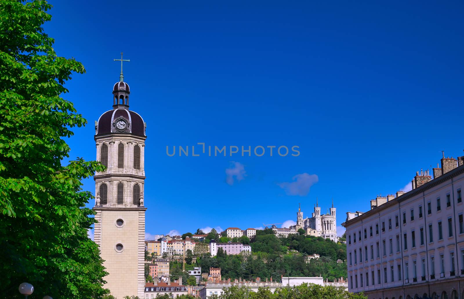 The Bell Tower of The Charity Hospital of Lyon in the center of Lyon, France.