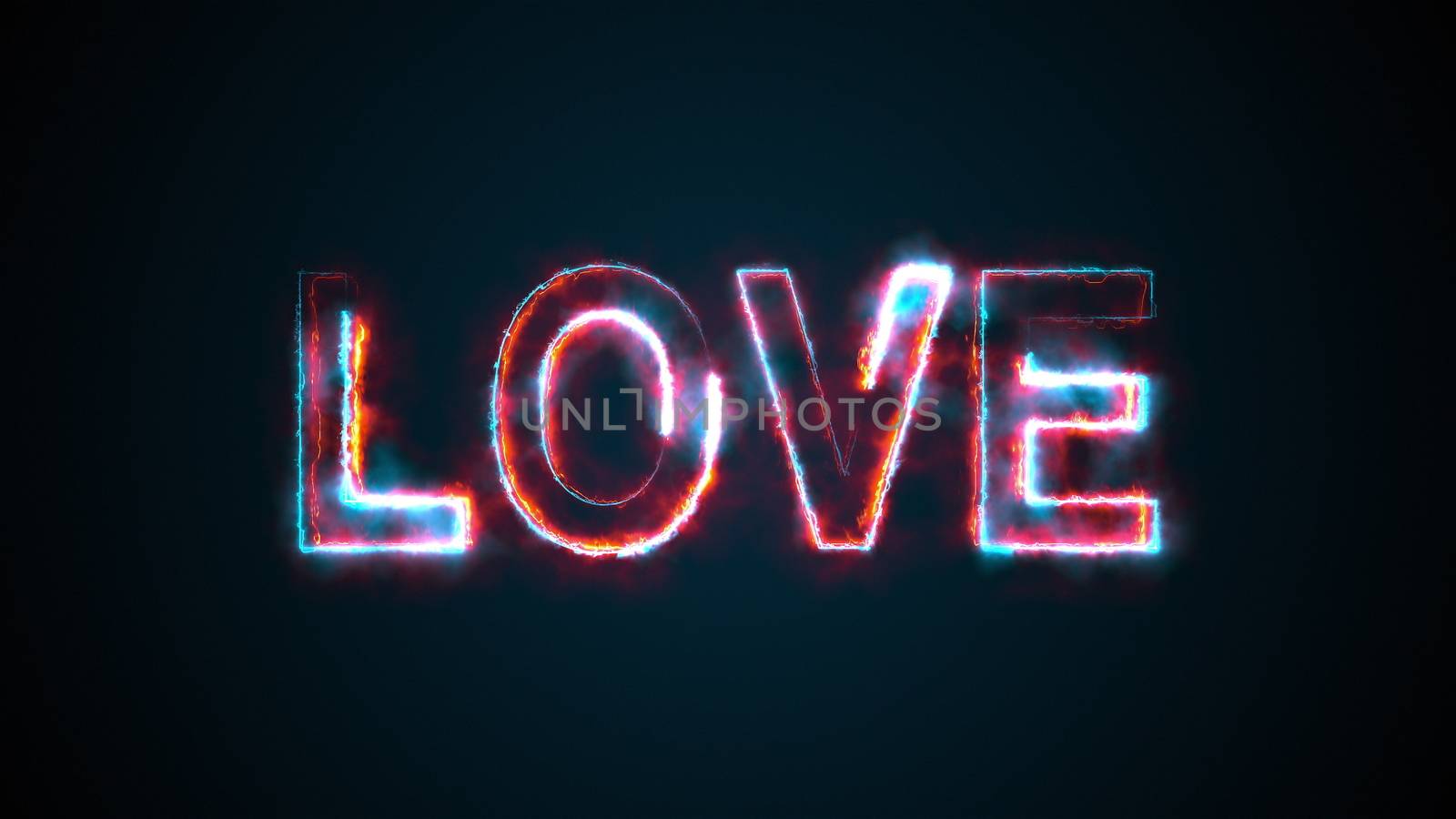 The word Love, computer generated. Burning inscription. Capital letters. 3d rendering welcome background by nolimit046