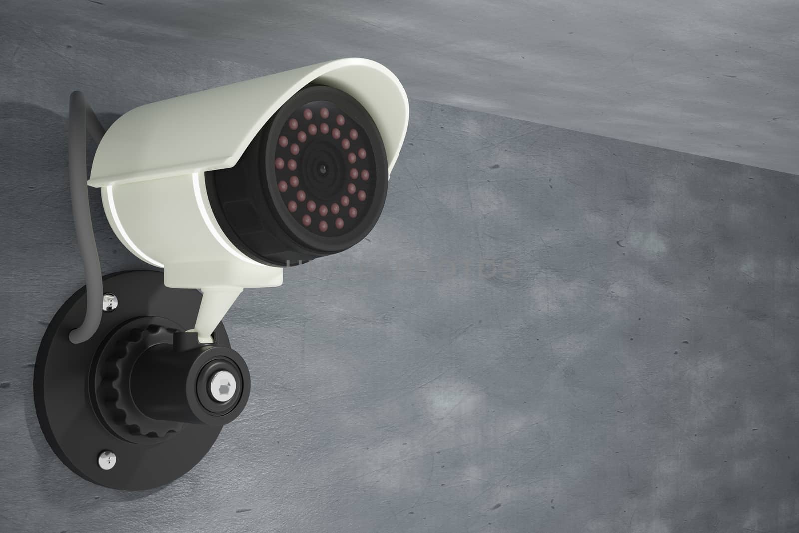 CCTV installed on a cement wall. It is a security system using surveillance of specialized video recorders. The concept of security using technology to help ease the burden. 3D illustration rendering