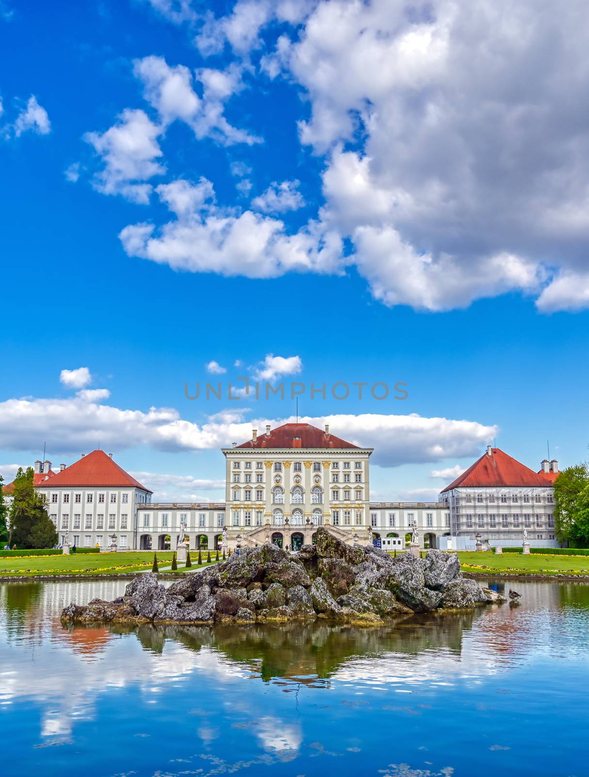 Munich, Germany - May 13, 2019 - The Nymphenburg Palace, Schloss Nymphenburg, is a Baroque palace in Munich, Bavaria, southern Germany. 