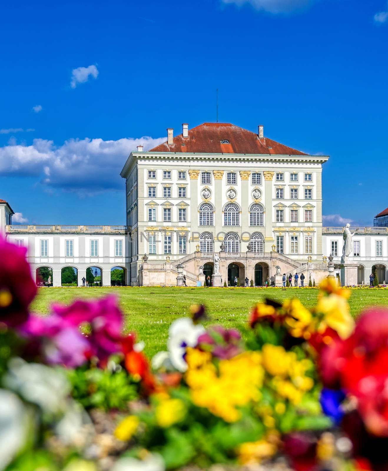 Munich, Germany - May 13, 2019 - The Nymphenburg Palace, Schloss Nymphenburg, is a Baroque palace in Munich, Bavaria, southern Germany. 