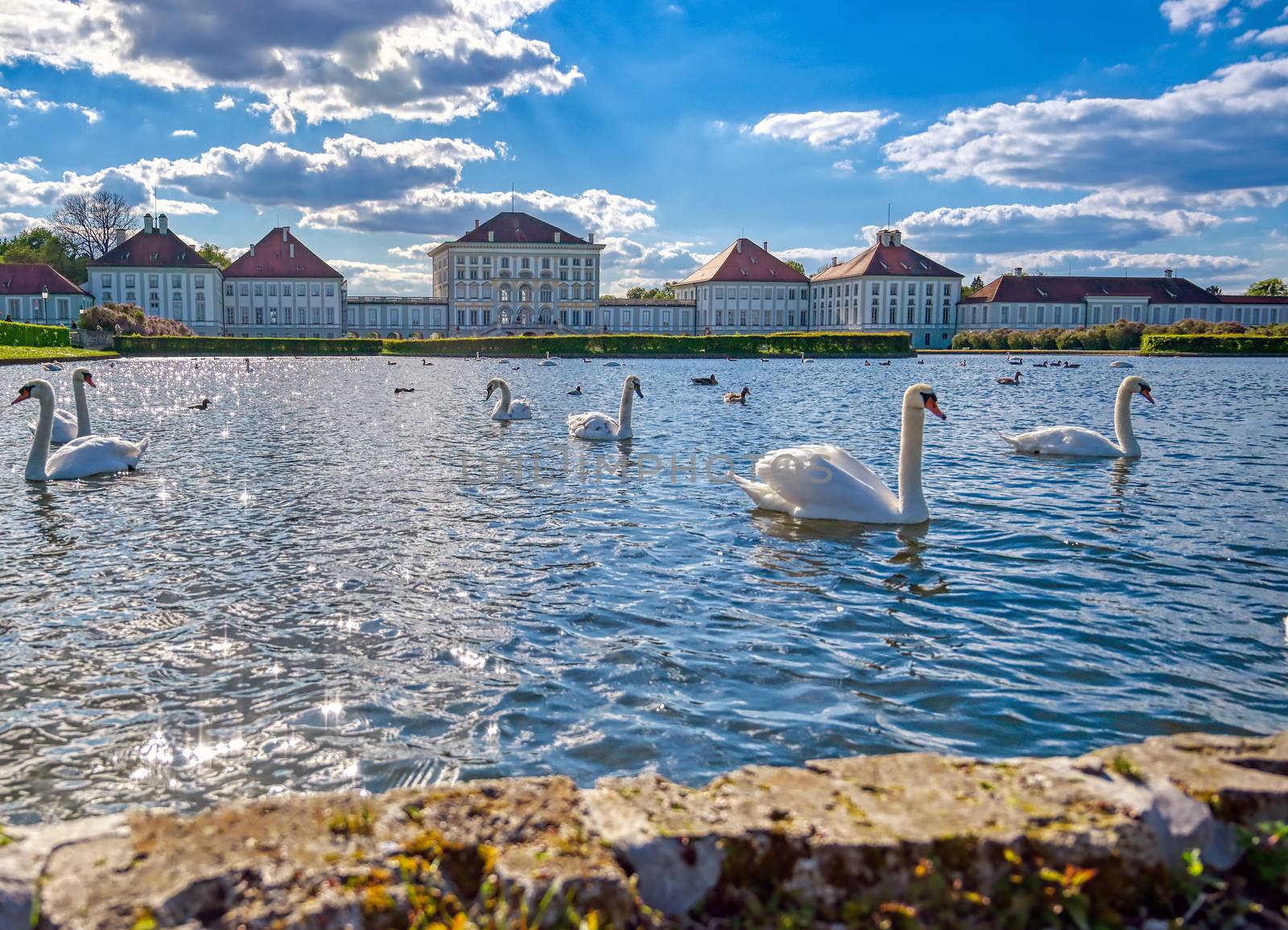 Munich, Germany - May 13, 2019 - The Nymphenburg Palace, Schloss Nymphenburg, is a Baroque palace in Munich, Bavaria, southern Germany. 