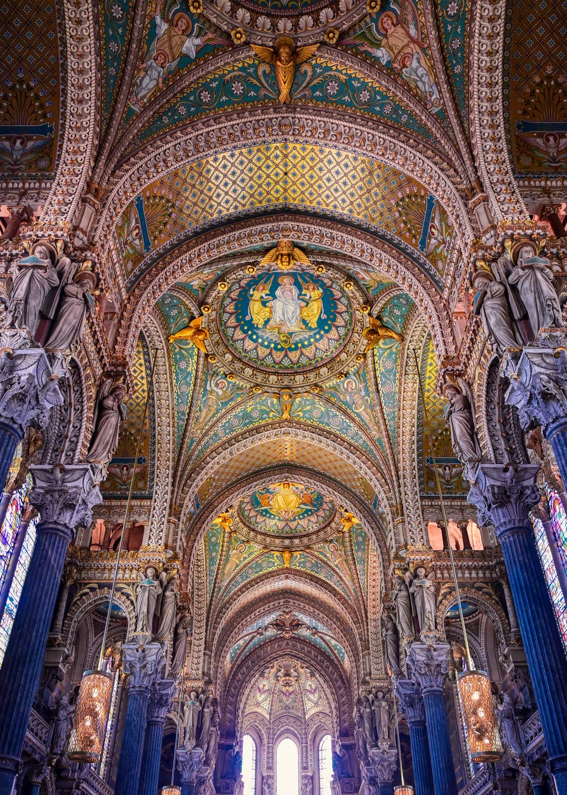 LYON, FRANCE -  JUNE 13, 2019 : The Basilica Notre Dame de Fourviere, built between 1872 and 1884, located in Lyon, France.