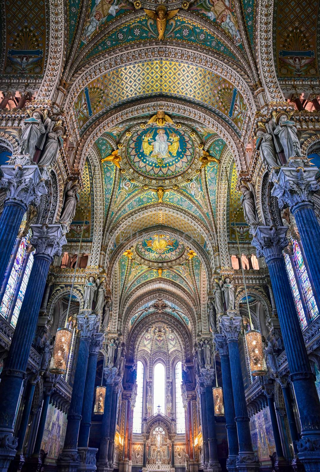 LYON, FRANCE -  JUNE 13, 2019 : The Basilica Notre Dame de Fourviere, built between 1872 and 1884, located in Lyon, France.