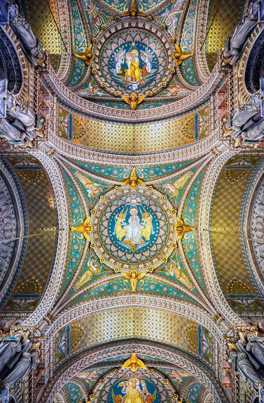 LYON, FRANCE -  JUNE 13, 2019 : The Basilica Notre Dame de Fourviere, built between 1872 and 1884, located in Lyon, France.