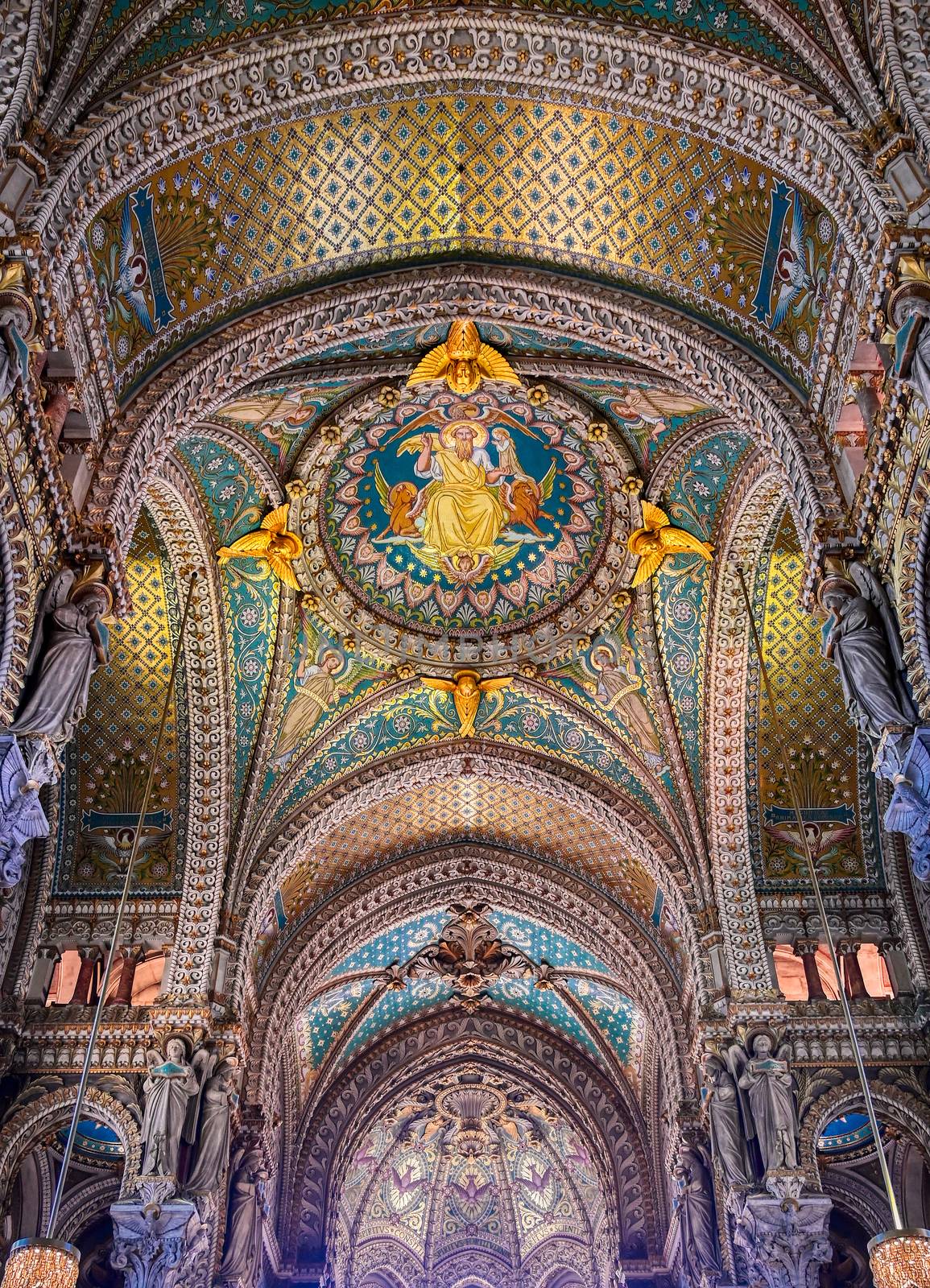 LYON, FRANCE -  JUNE 13, 2019 : The Basilica Notre Dame de Fourviere, built between 1872 and 1884, located in Lyon, France.