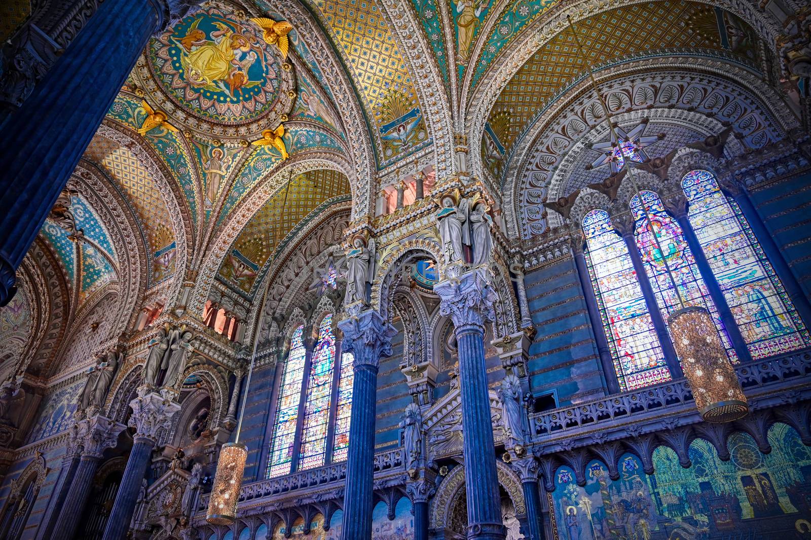 LYON, FRANCE -  JUNE 13, 2019 : The Basilica Notre Dame de Fourviere, built between 1872 and 1884, located in Lyon, France.