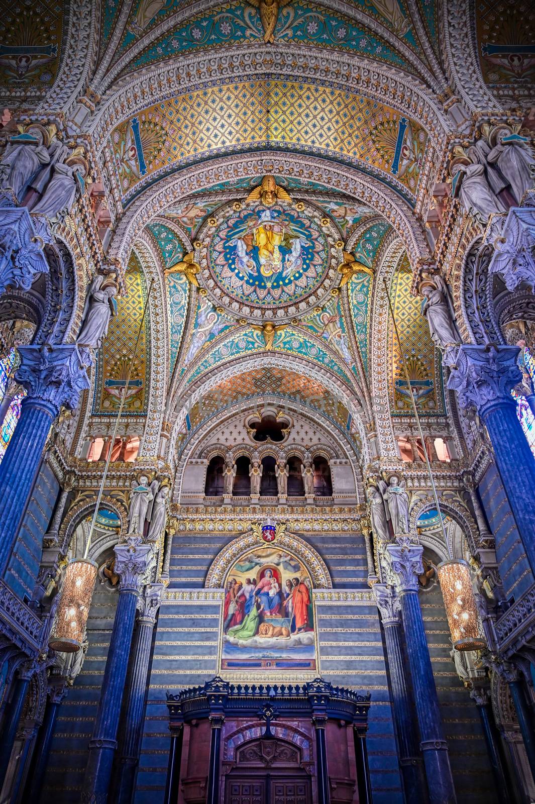 LYON, FRANCE -  JUNE 13, 2019 : The Basilica Notre Dame de Fourviere, built between 1872 and 1884, located in Lyon, France.