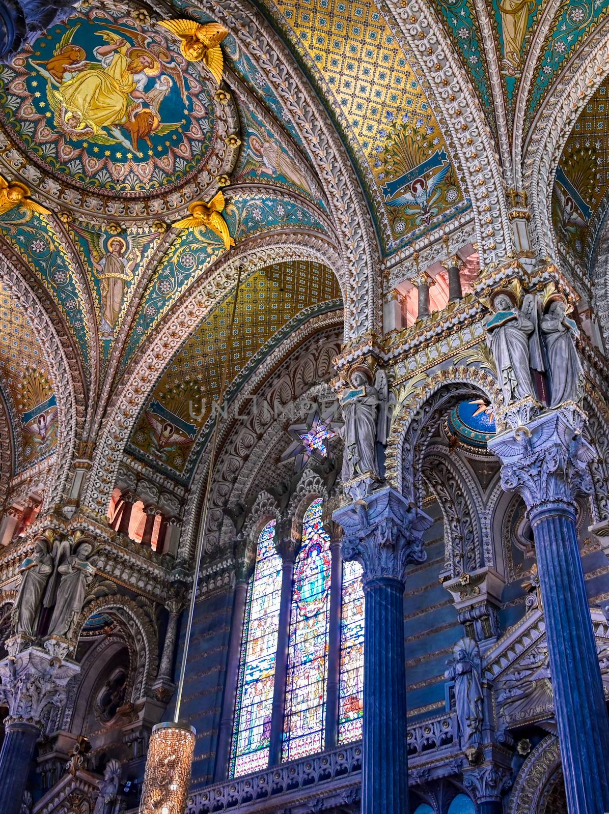 LYON, FRANCE -  JUNE 13, 2019 : The Basilica Notre Dame de Fourviere, built between 1872 and 1884, located in Lyon, France.