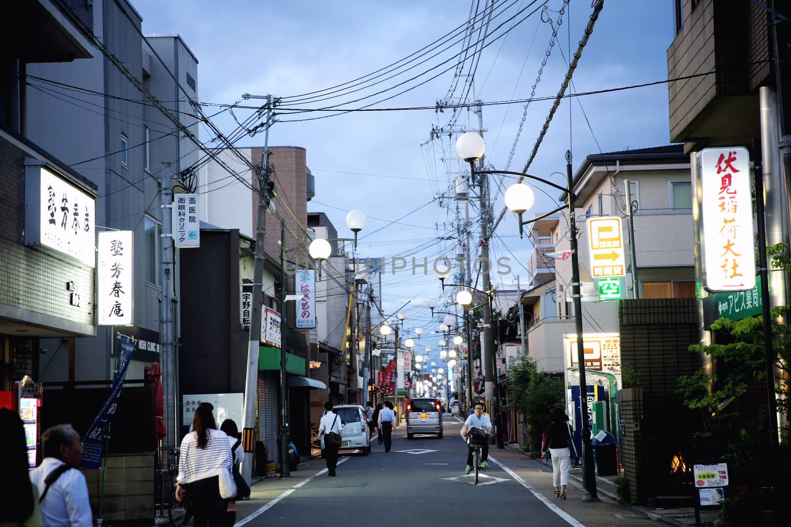 Kyoto, Japan June 1 ,2016 : Night Kyoto street ,the way to Fushimi Inari Taisha ShrineKyoto road in Kyoto, Japan.