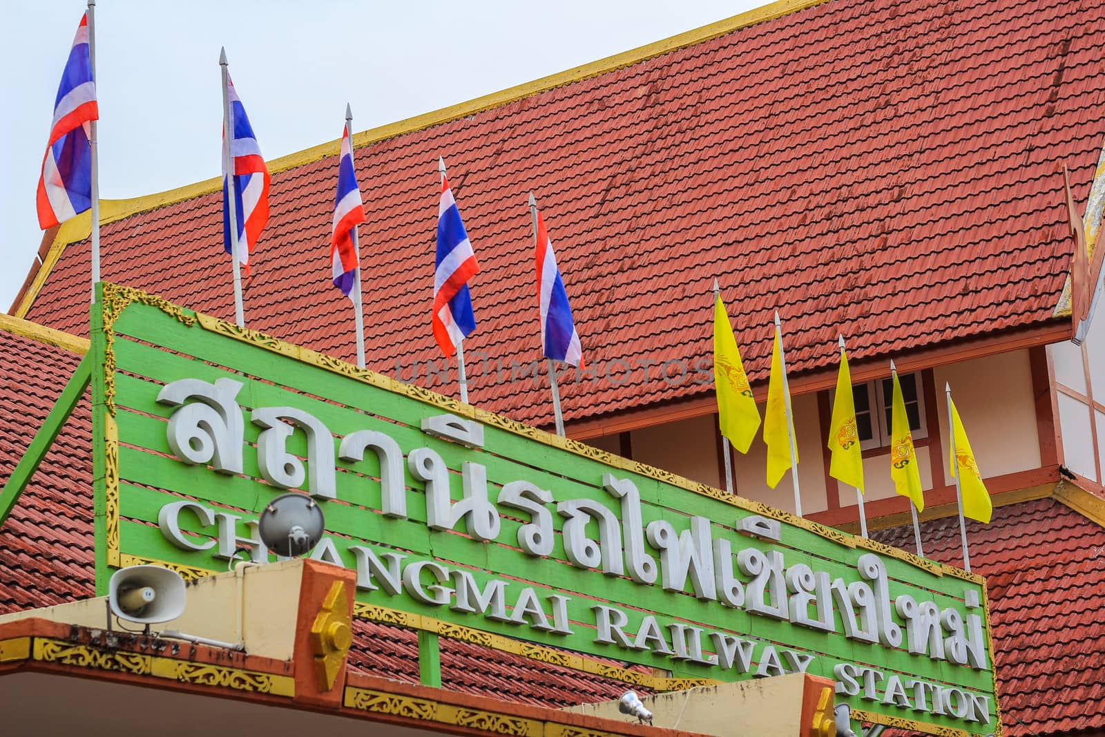 Location signs used to say that Chiang Mai Railway Station :  Chiang Mai, Thailand.  On 27, April 2018.