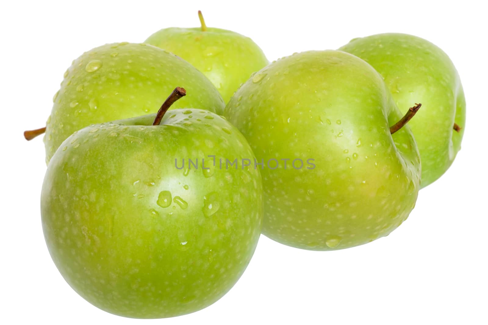 Green apple stack on a white background.