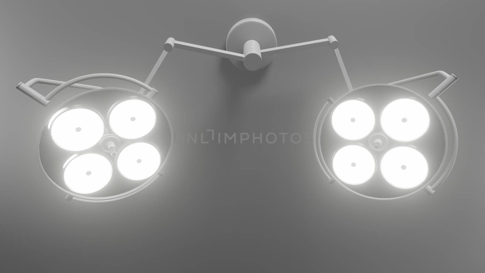 Two of surgery lights in operation room. 3d rendering