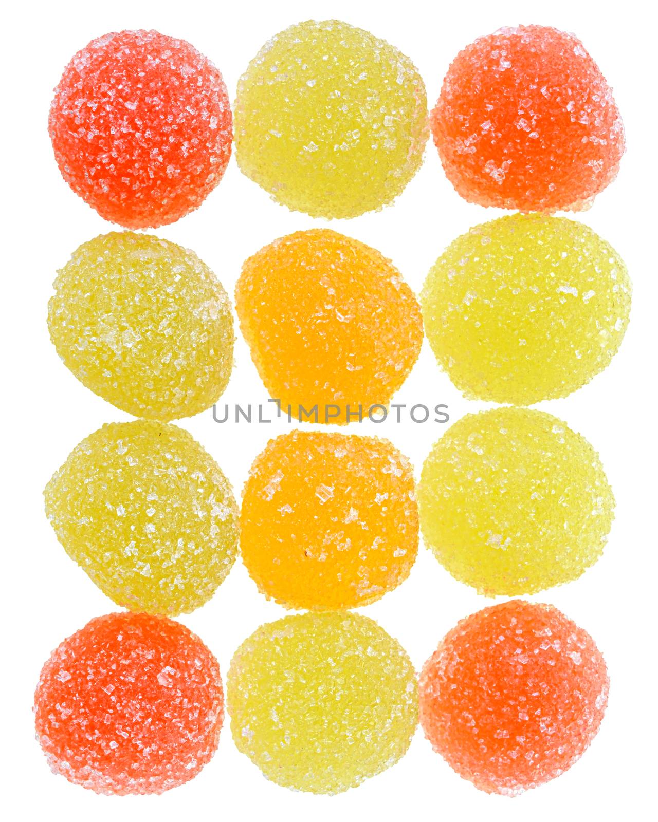 Heap multicolored candy isolated on a white background.