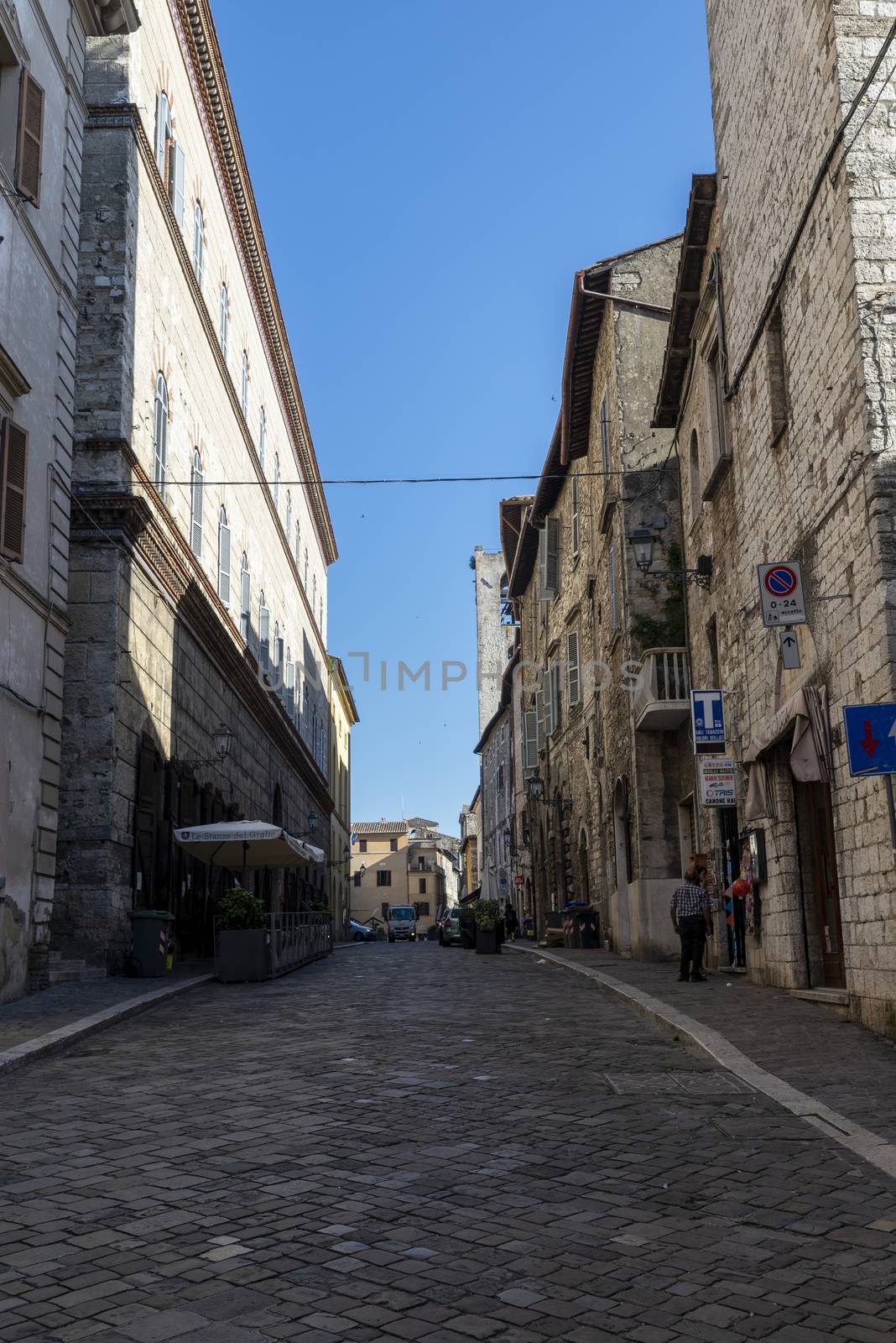 narni,italy june 29 2020 :street giuseppe garibaldi in the center of the town of narni which leads to square of priori