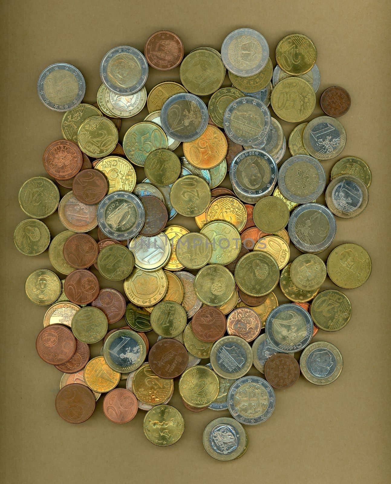 Euro coins money (EUR), currency of European Union