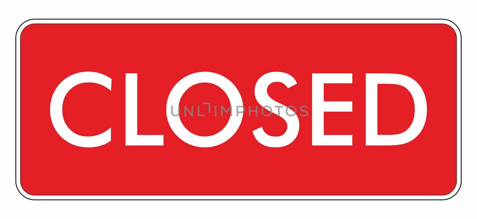 Closed sign illustration, white text over red background