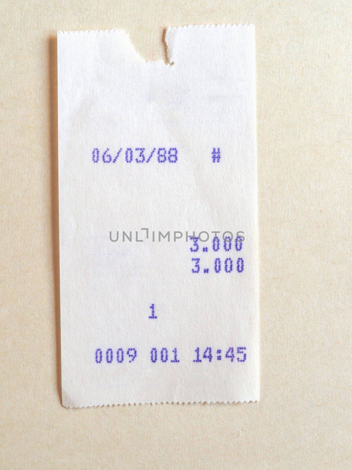 Vintage shop customer receipt printed with dot matrix printer