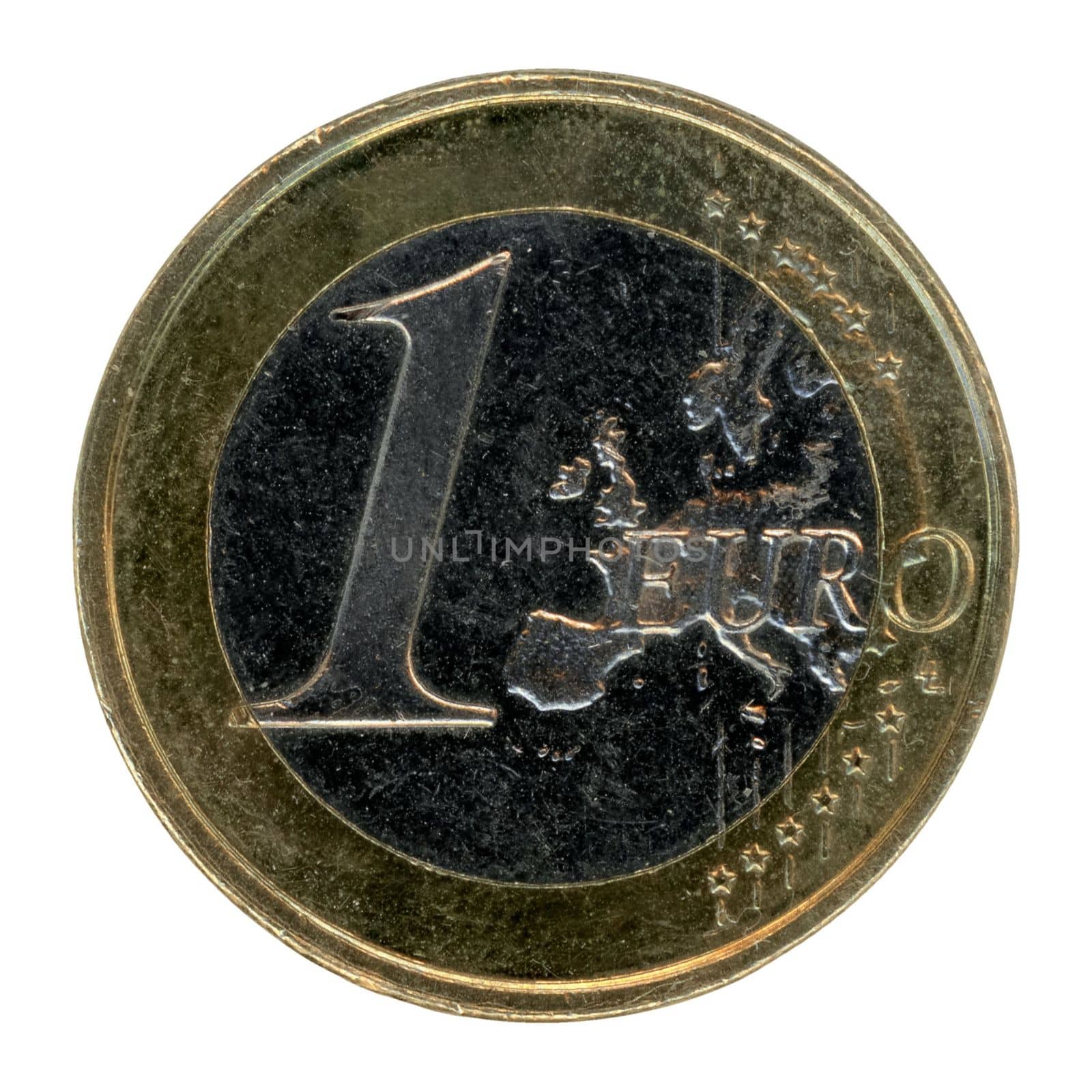 1 euro coin, European Union isolated over white by claudiodivizia
