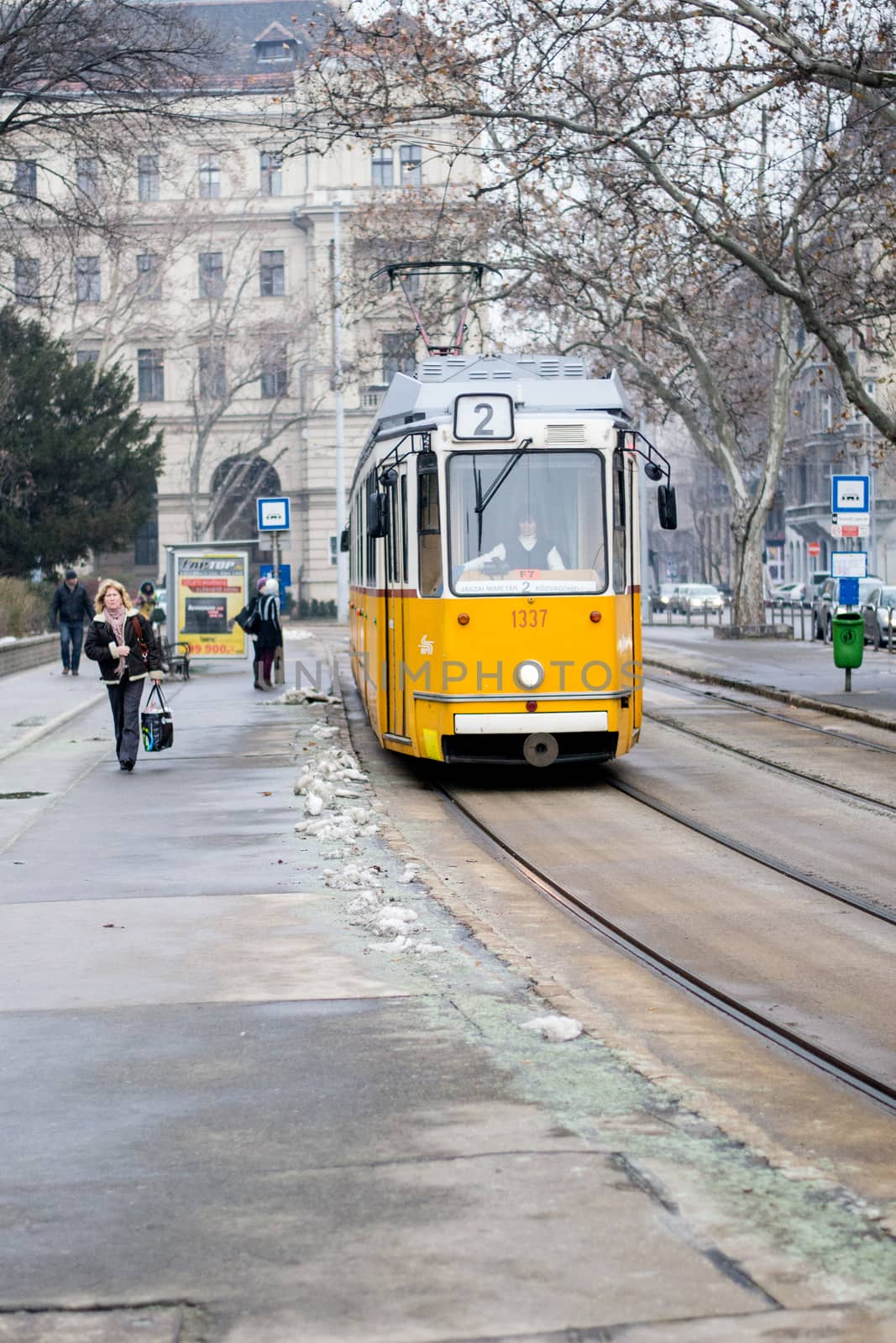 Budapest, Hungary, February 2013: Old tram navigating through the city by kb79