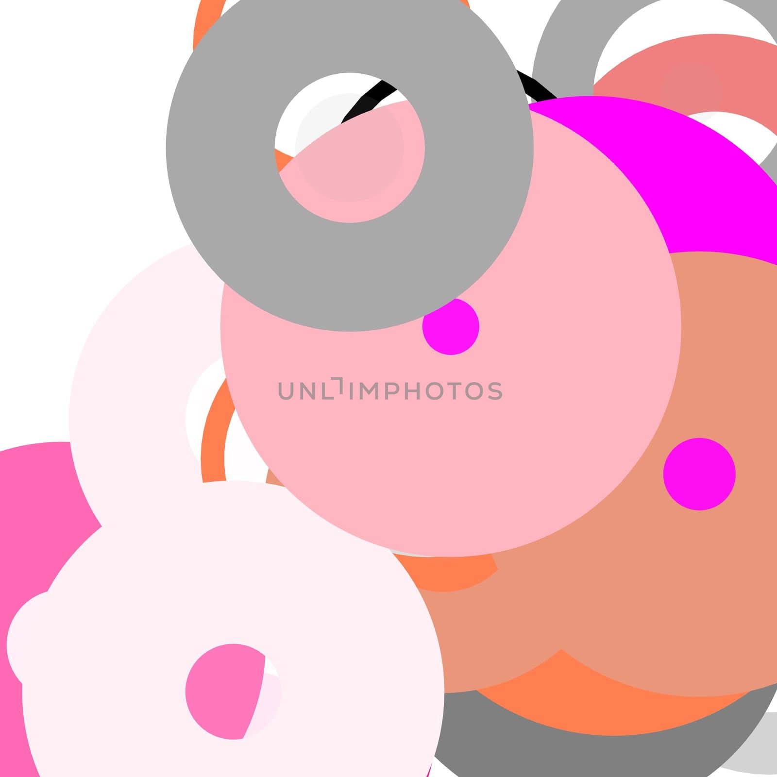 Abstract minimalist grey pink illustration with circles useful as a background