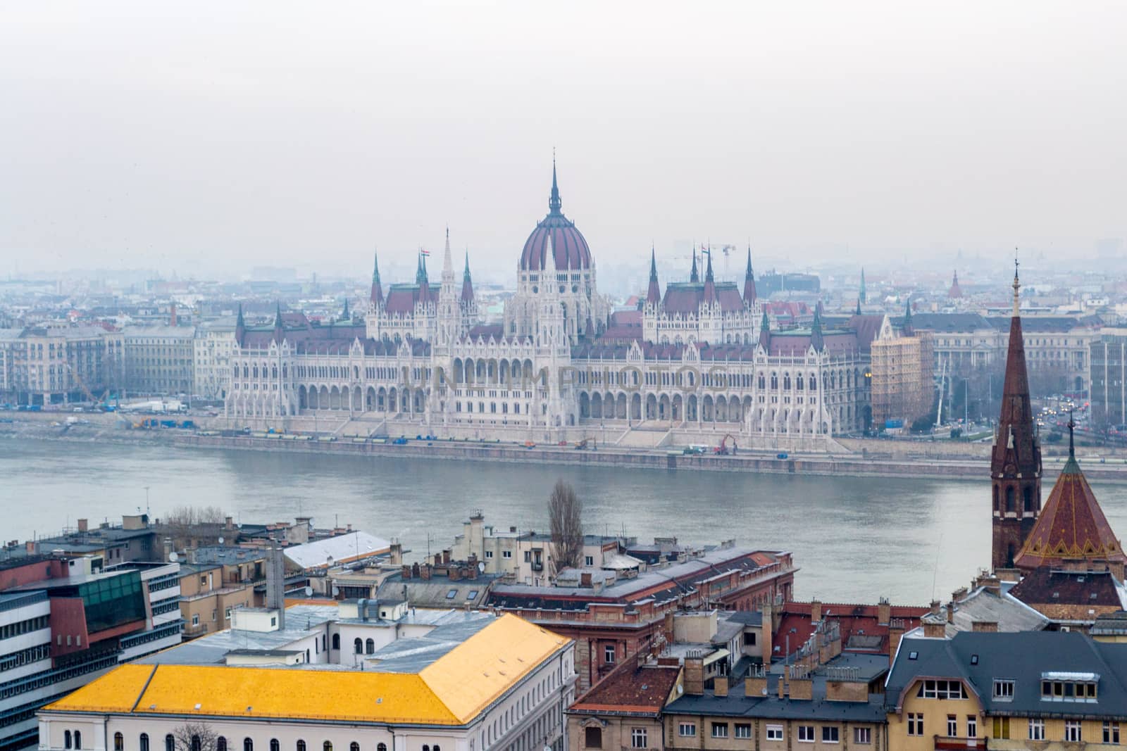 view on the Parliament and Danube River in Budapest by kb79