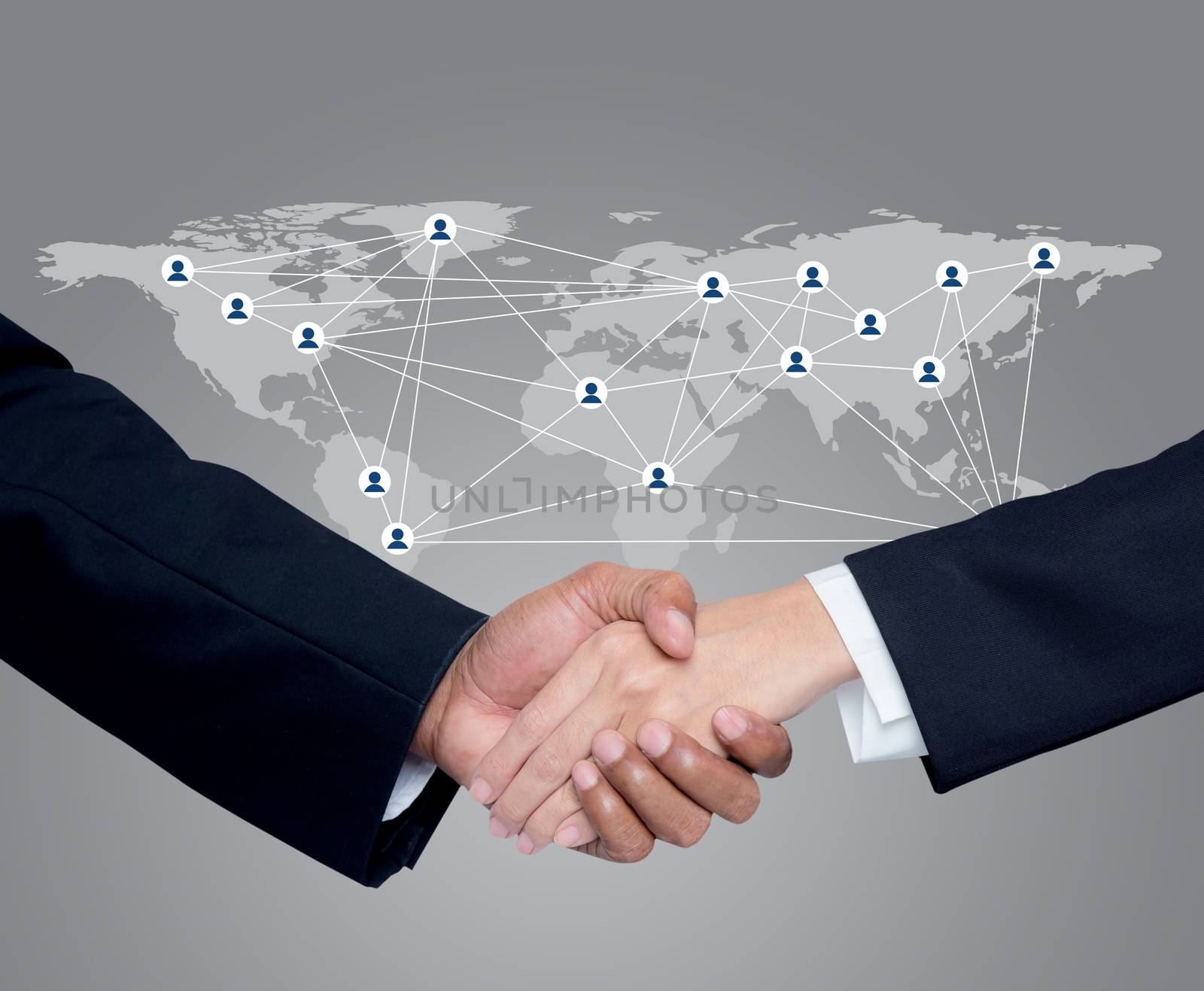 Business with people shaking hands with a global communication n by nnudoo
