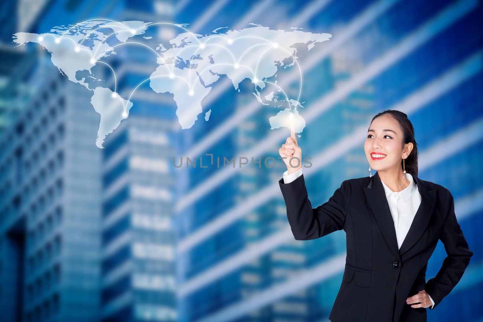 Young Buisnesswoman with finger point up on white background by nnudoo