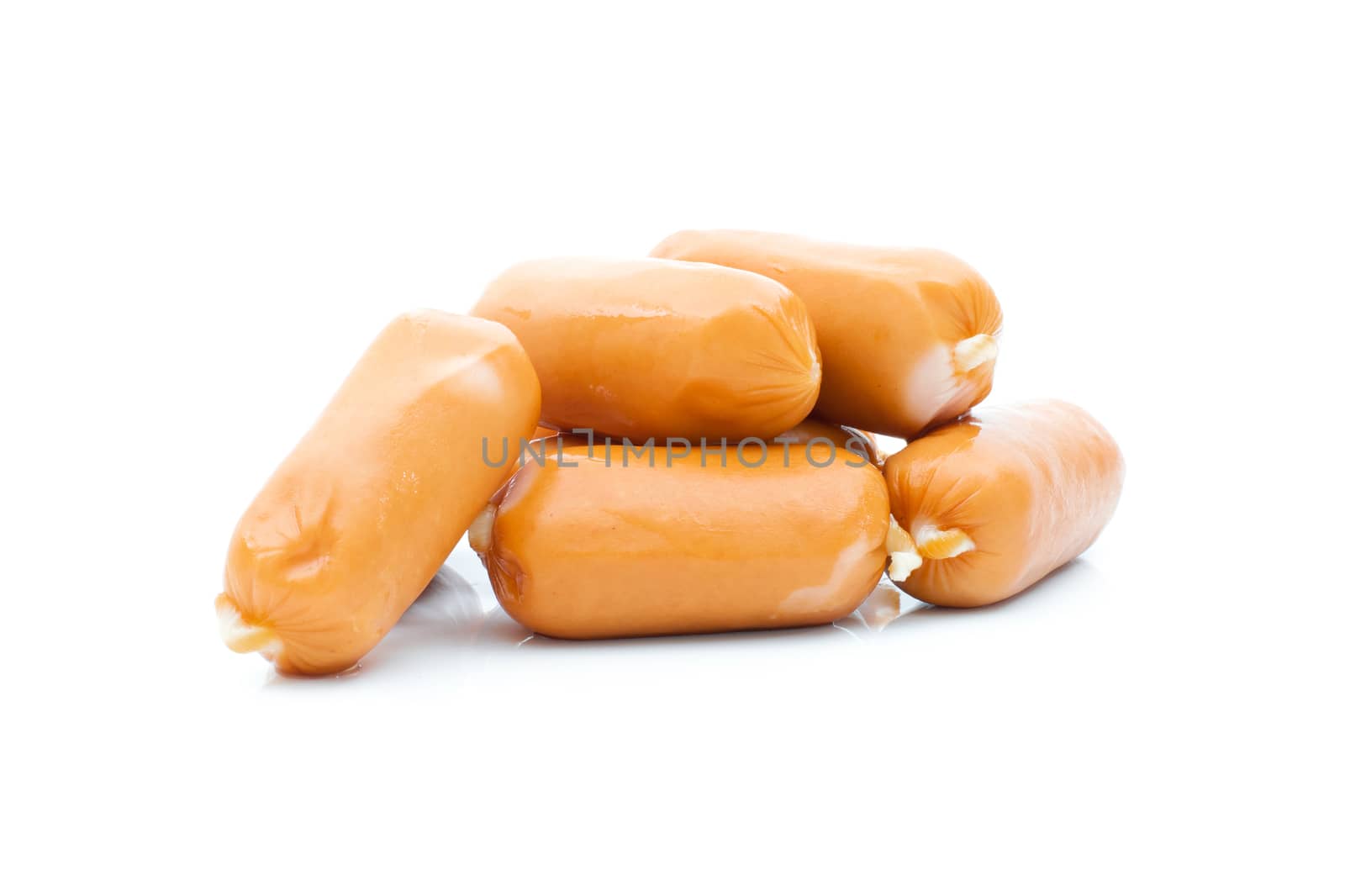 Fresh sausages on white background. by sompongtom