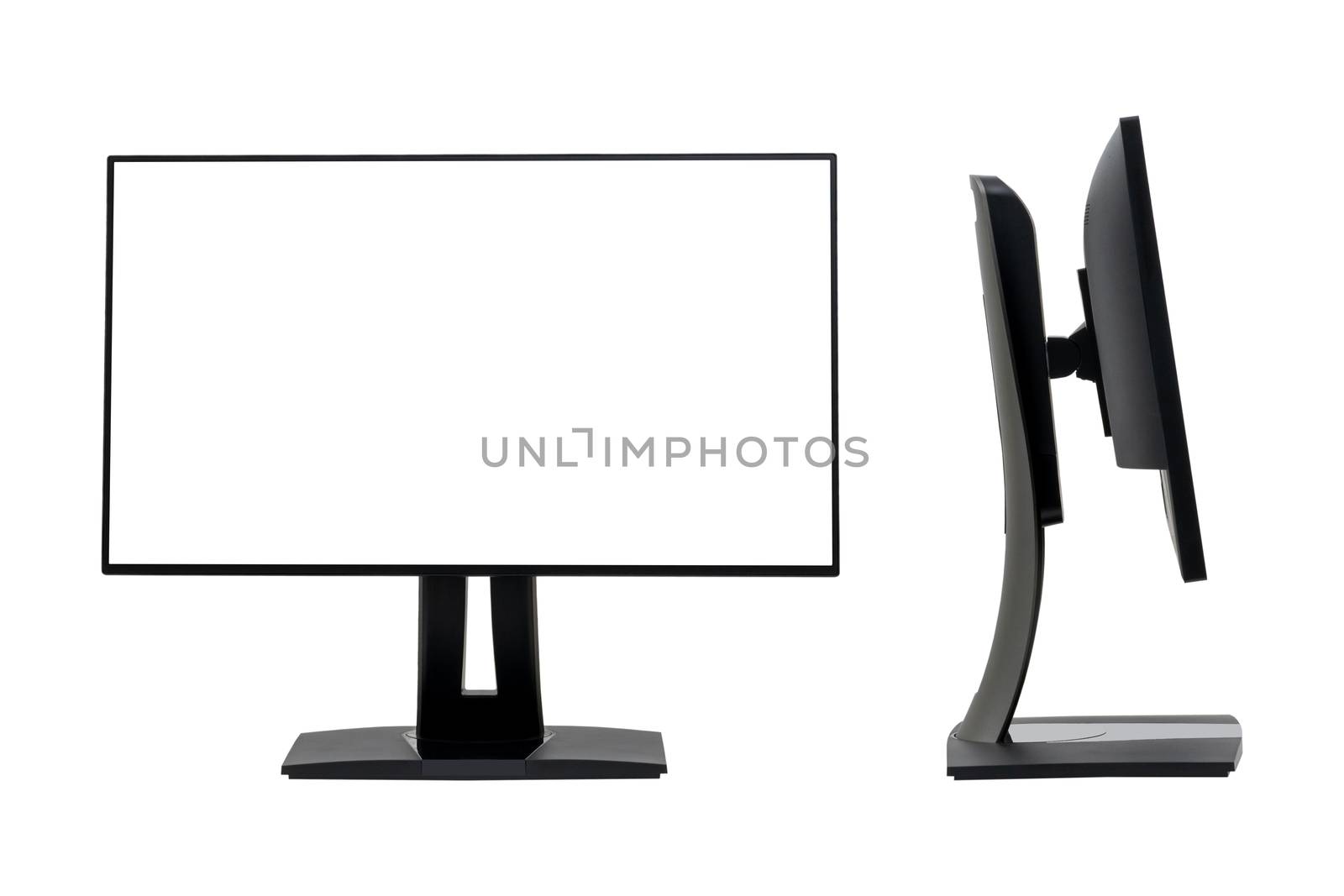 Computer monitor front and side On a white background by sompongtom
