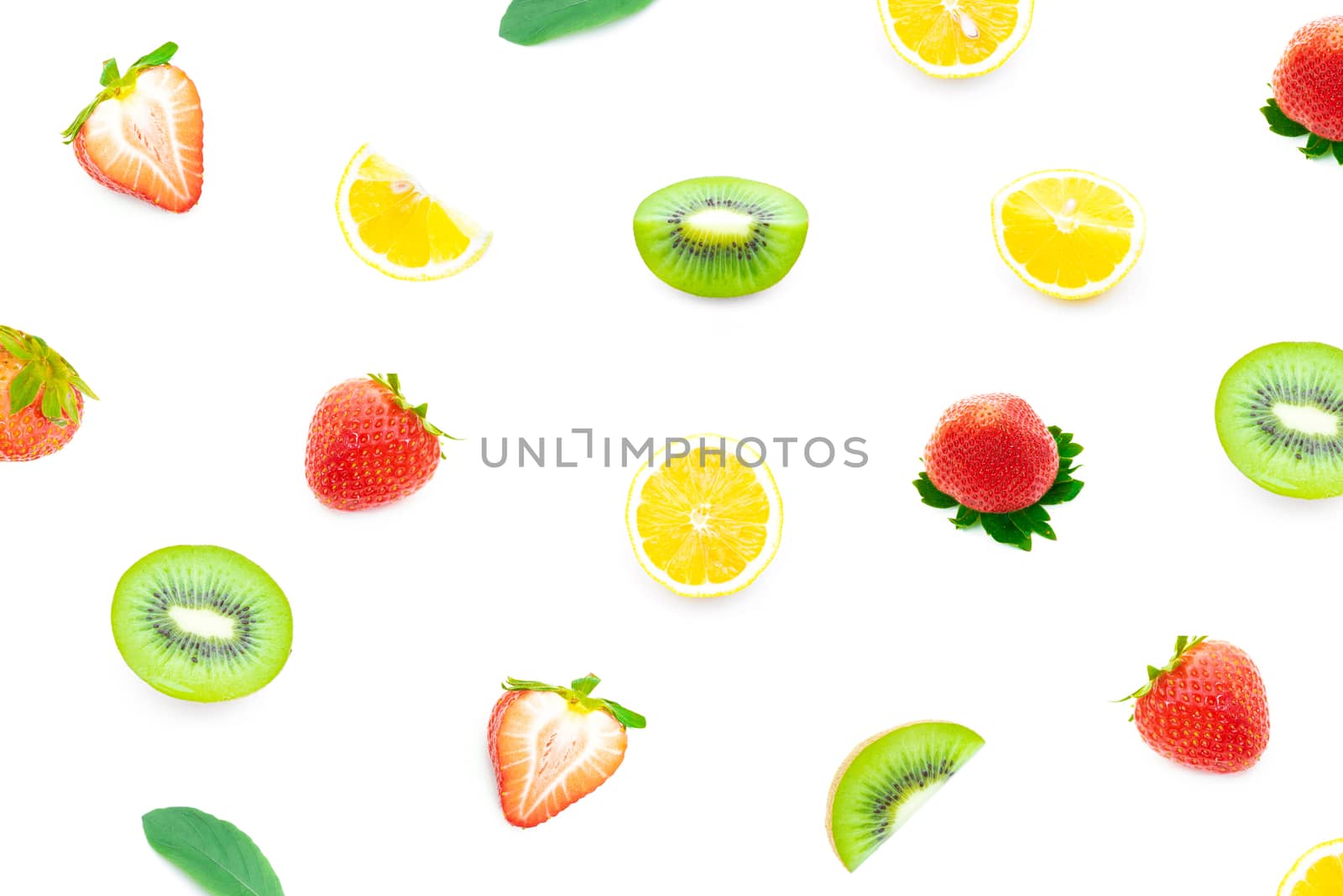 Refreshing Strawberry kiwi and lemon on a white background by sompongtom