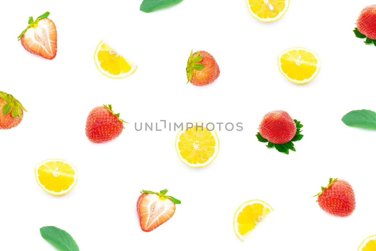 Refreshing Strawberry and lemon on a white background by sompongtom