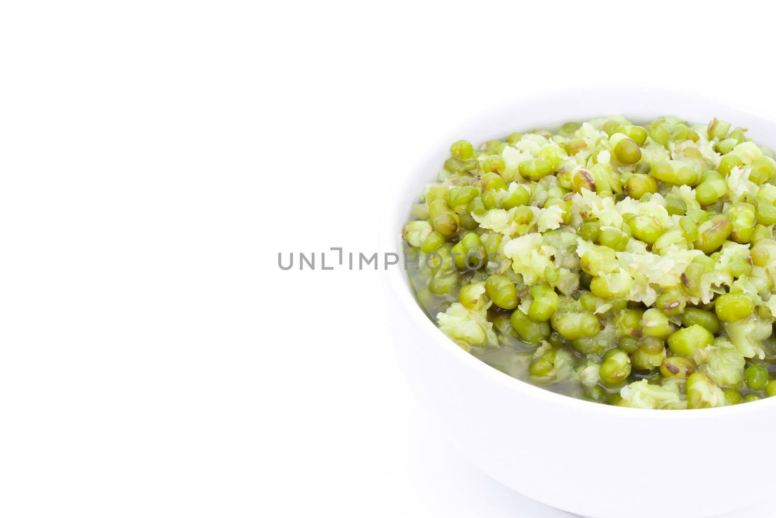 Grains Mung bean Boil sugar in a cup on a white background by sompongtom