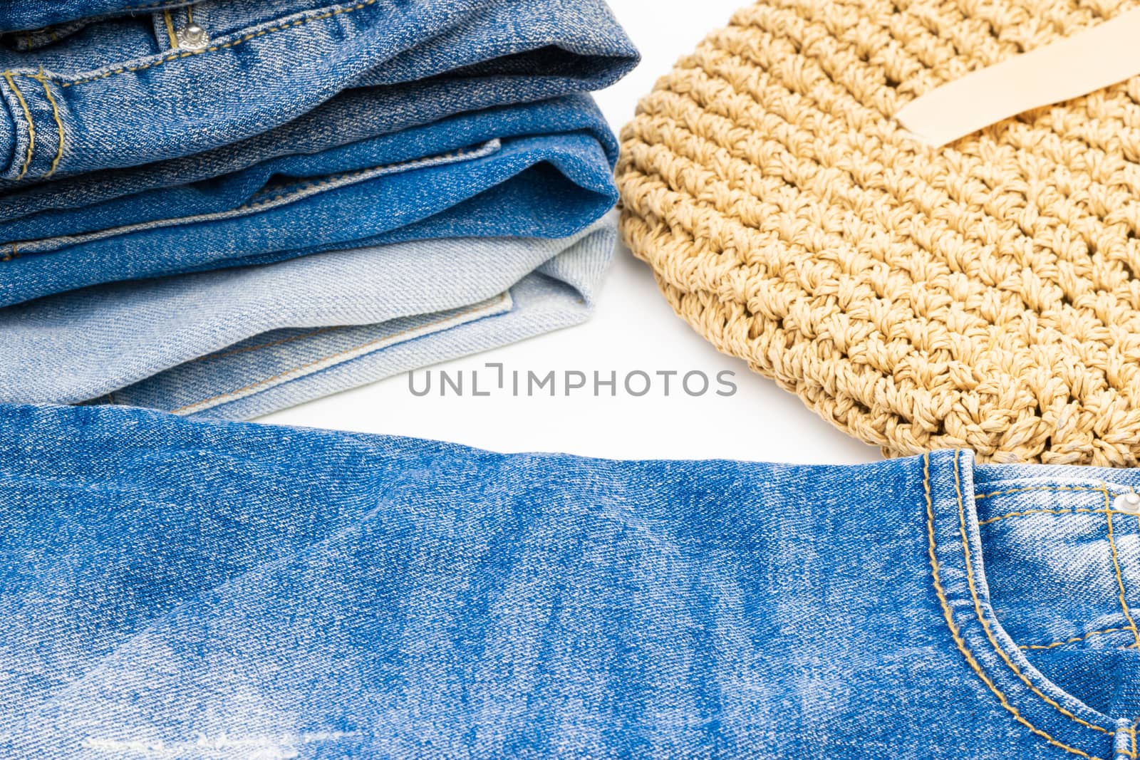 Jeans fold many on the white background by sompongtom