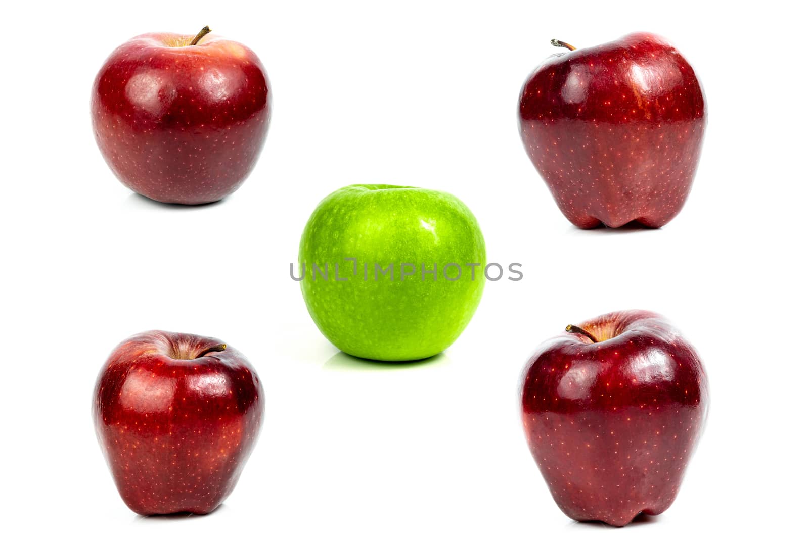Collection fresh apple green and red fruit on a white background