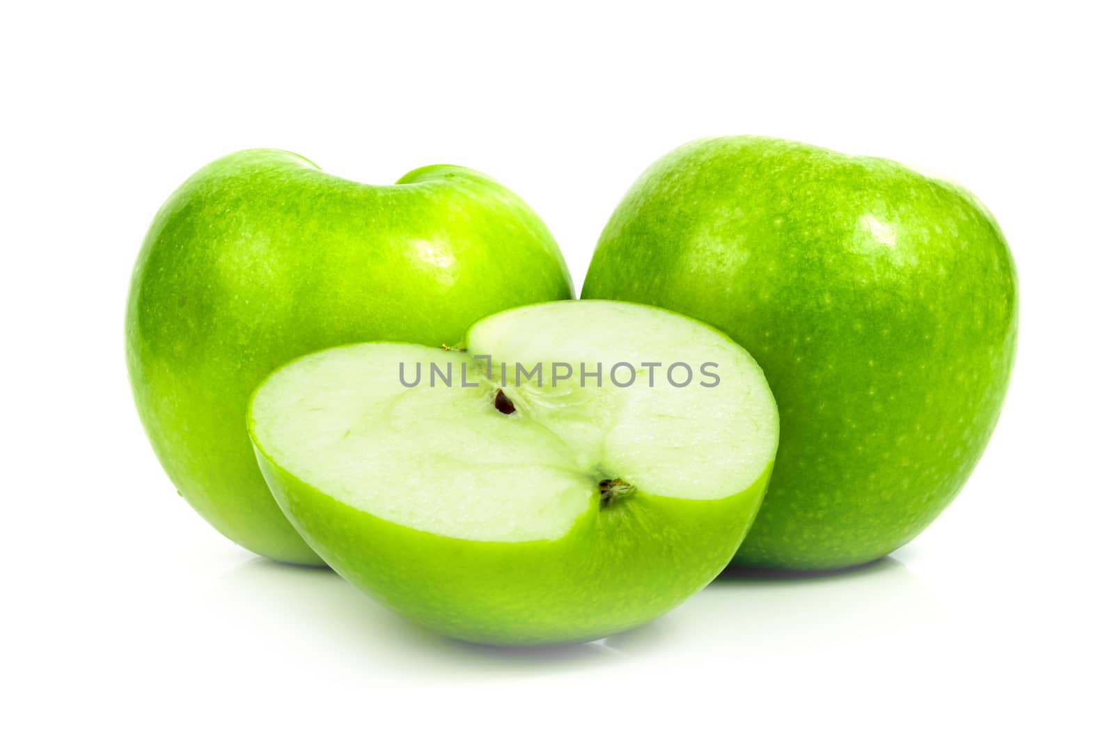 Fresh green apple fruit on a white background by sompongtom