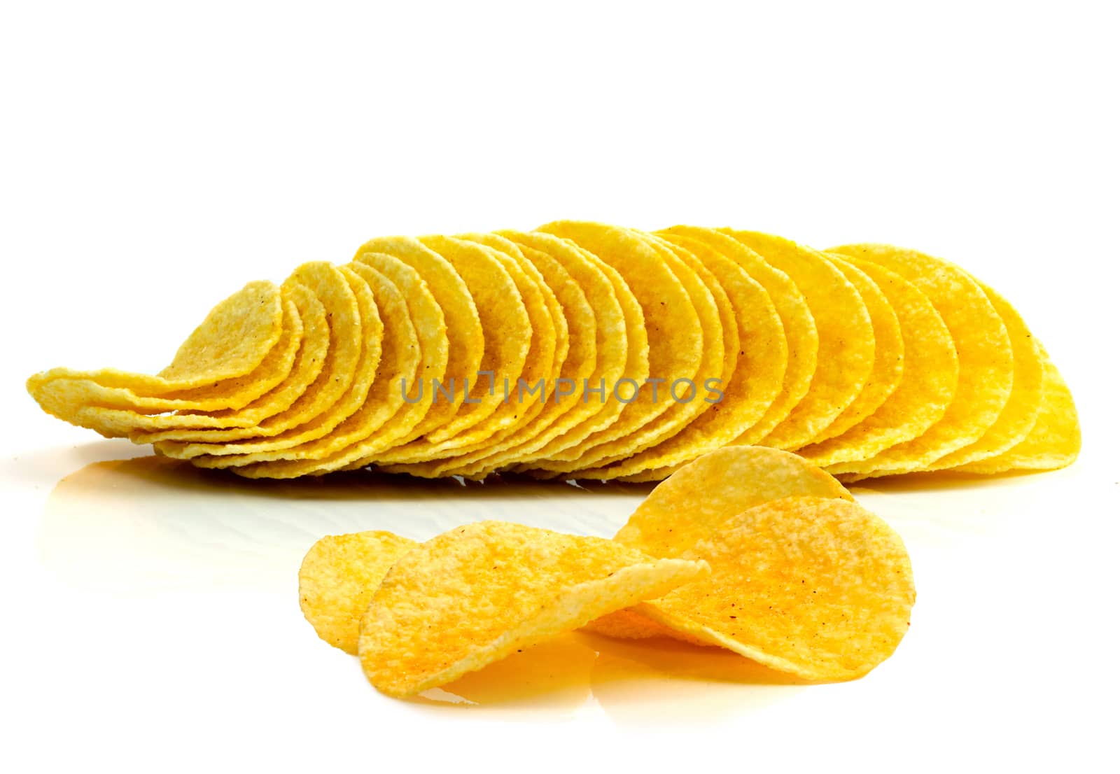Potato Chips on a white background by sompongtom