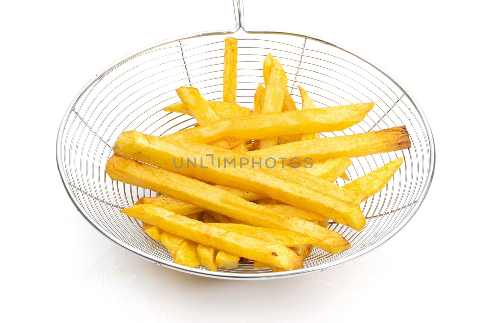 Potato french fries on a white background by sompongtom