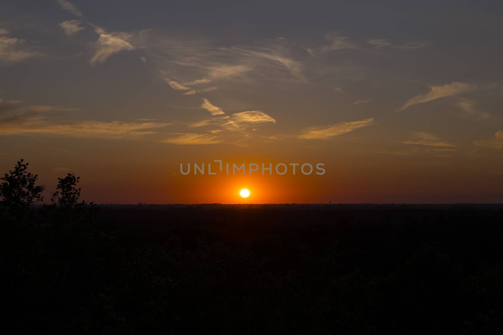red sunset with middle horizon over the veluwe national park